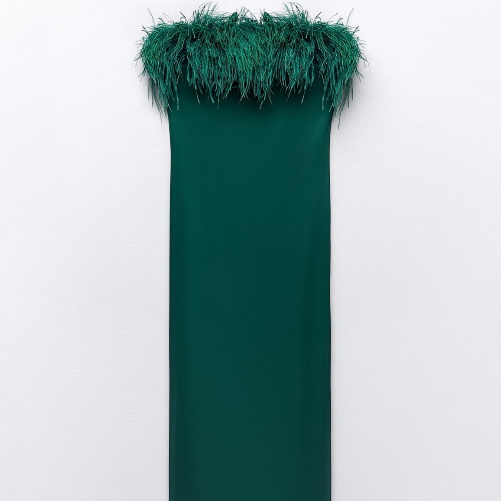 Zara Feather Satin Strapless Dress